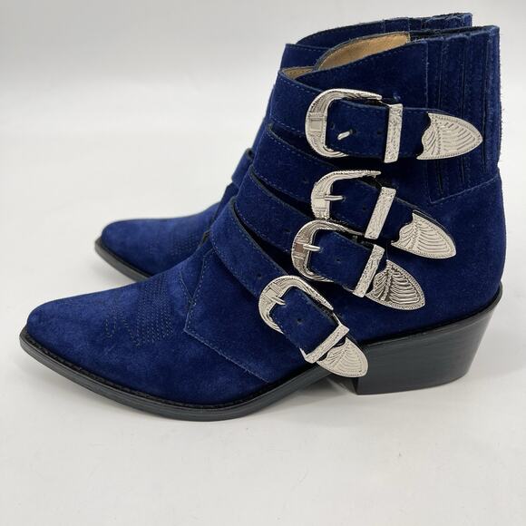 Toga Pulla Buckle Boots Western Boots Navy Blue Suede Ankle Boots 37 US 7 - Picture 4 of 11